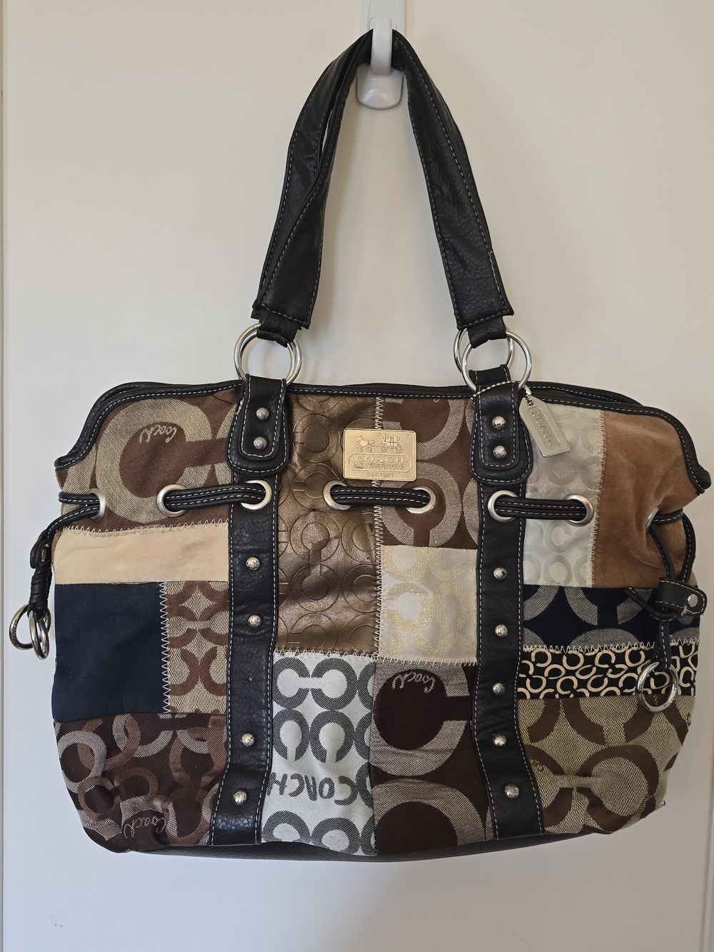 Coach Patchwork Signature Tote in Brown, Tan, Cream & Black